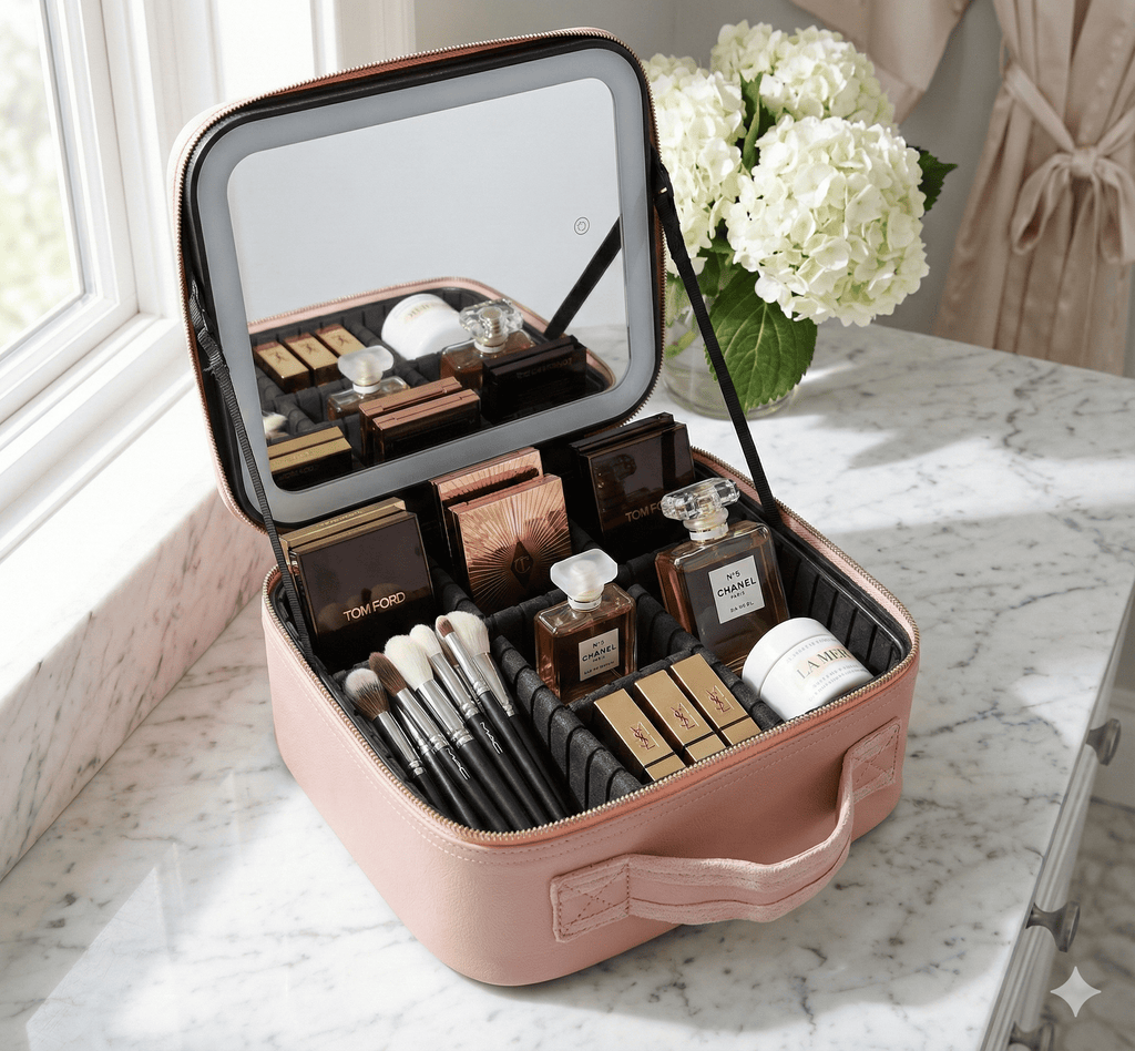 👜 Cosmetiquera Profesional con Espejo LED HD & Organizador Inteligente